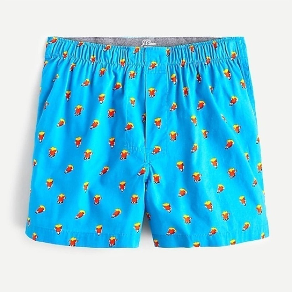 J. Crew cotton printed boxer fries workout blue S Small